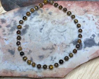 Tiger Eye Natural Gemstone Bracelet, Crystal Bracelet, Beaded Gemstone Bracelet, Stretch Bracelet, Handmade Gemstone Bracelet, Boho