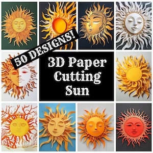 3D Paper Cutting Sun Journal Paper, 3D Paper Cutting Sun Printable Paper, Vintage Journal Supplies, Journal Inserts