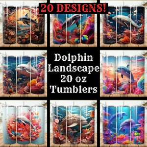 Dolphin Tumbler Wrap Bundle 20er Pack 20 Unzen Skinny Tumbler Sublimation Designs Gerader konischer Becher PNG, Instant Download Dolphin Wrp