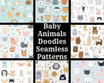 Baby Animals Doodles Seamless Pattern: Scrapbook Paper (Digital Download)