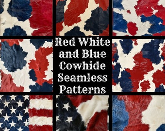 Red White and Blue Cowhide Seamless Digital Paper, Printable Scrapbook Paper Seamless Textures, Digital Instant Download American Cowhide