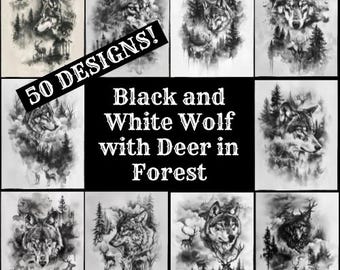Wolf & Deer Forest Journal Paper: Vintage Scrapbook Inserts (PNG Digital Download)