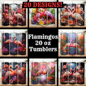 Flamingo Tumbler Wrap Bundle 20 Pack 20 oz Skinny Tumbler Sublimation Designs Straight Tapered Tumbler PNG, Instant Download Flamingos Wrap
