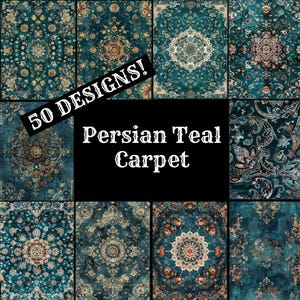 Persian Teal Carpet Journal Paper, Persian Teal Carpet Printable Paper, Vintage Journal Supplies, Journal Inserts