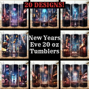Pacote de envoltório de copo de véspera de ano novo 20 pacotes de 20 onças Skinny Tumbler Sublimation Designs Straight Tapered Tumbler PNG, download instantâneo