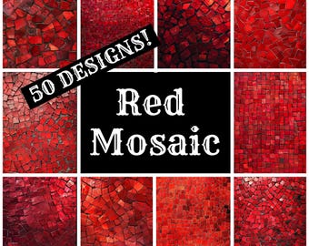 Red Mosaic Digital Paper: Vintage Scrapbook Journal Inserts (PNG, 8.5x11 in) (Digital Download)