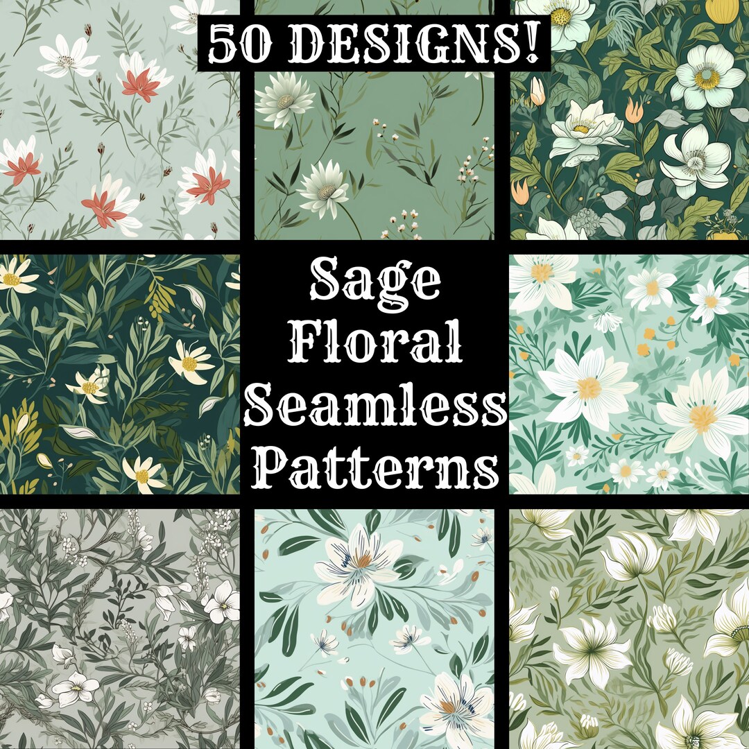 Sage Floral Seamless Digital Paper, Printable Scrapbook Paper Seamless ...