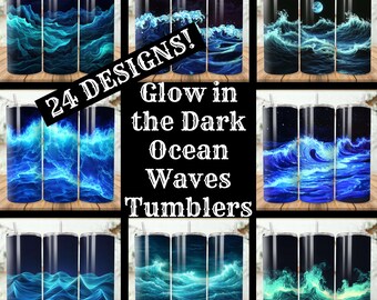 Glow in the Dark Ocean Waves Tumbler: 24 Designs (20oz Skinny, Sublimation) (Digital Download)