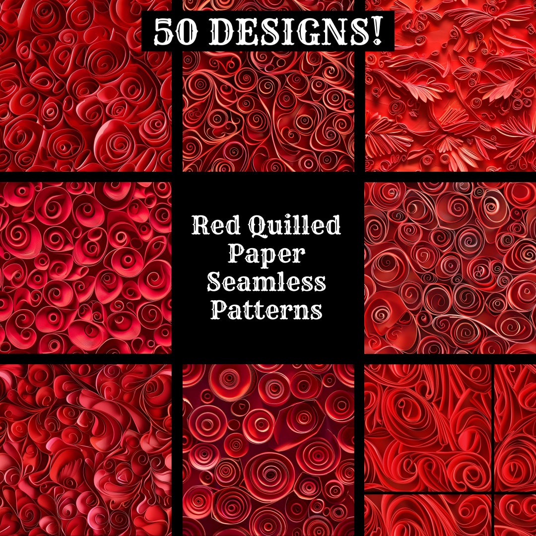Red Quilled Paper Seamless Patterns: 50 PNG Designs (digital Download ...