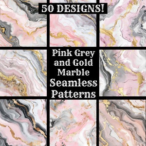 May include: 50 seamless patterns featuring pink, grey, and gold marble designs.