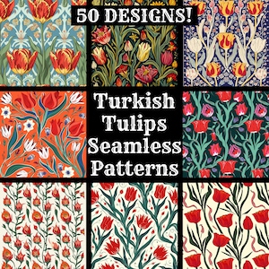 Türkische Tulpen Nahtlose digitales Papier druckbare Scrapbook Papier Nahtlose Texturen Digitale Sofort-Download Türkische Tulpen Stoff Sublimation