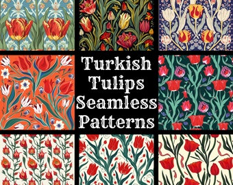 Turkish Tulips Seamless Pattern: Digital Paper (PNG)
