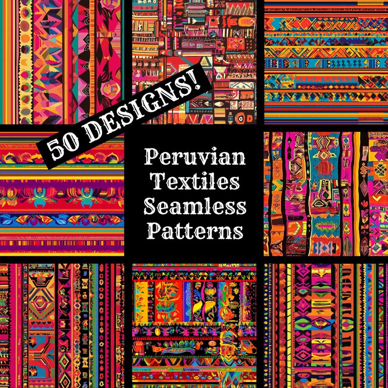 a collection of colorful patterns with a black background