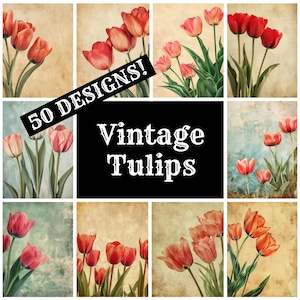 Vintage Tulips Journal Paper, Vintage Tulips Printable Paper, Vintage Vintage Tulips Journal Supplies, Journal Inserts