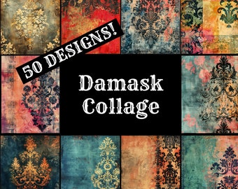 Damask Collage Digital Paper: Vintage Journal Inserts (Digital Download)