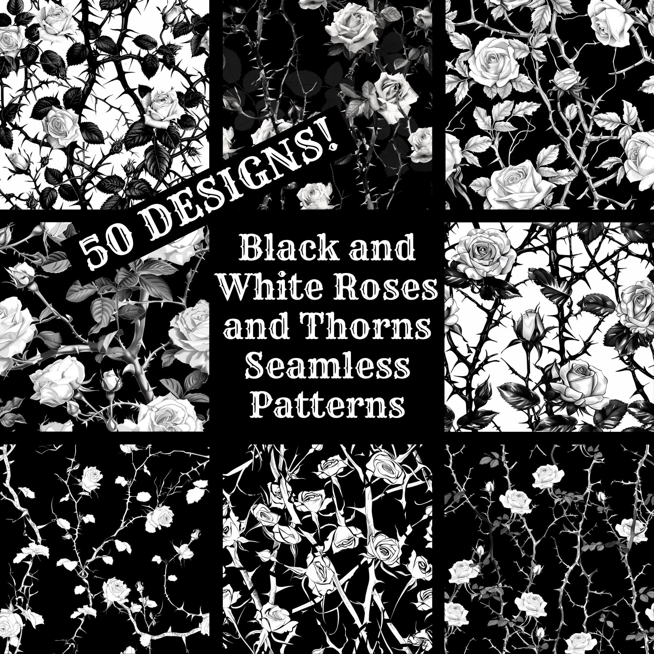 Roses and Thorns Seamless Pattern: Black \u0026 White Digital Paper (PNG) - Etsy, image size:2160x2160