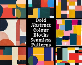 Abstract Color Block Seamless Patterns: Bold Digital Paper (Digital Download)