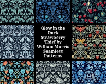 William Morris Strawberry Thief Seamless Pattern: 50 PNG Digital Papers (Digital Download)