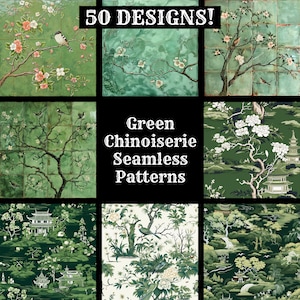 Groene chinoiserie naadloos digitaal papier, groene chinoiserie afdrukbaar plakboekpapier naadloze textuur, chinoiserie digitale Instant Download