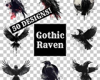 Gothic Raven Clip Art: Translucent PNG Overlays (Digital Download)