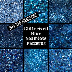 Glitterized Blue Seamless Digital Paper, Blue Glitter Printable Scrapbook Paper Seamless Textures, Digital Instant Download