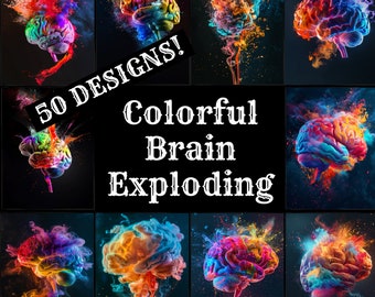 Colorful Brain Exploding Journal Paper: Vintage Scrapbook Inserts (PNG Digital Download)