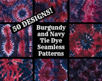 Burgundy Navy Tie Dye Seamless Pattern: Digital Paper (PNG)