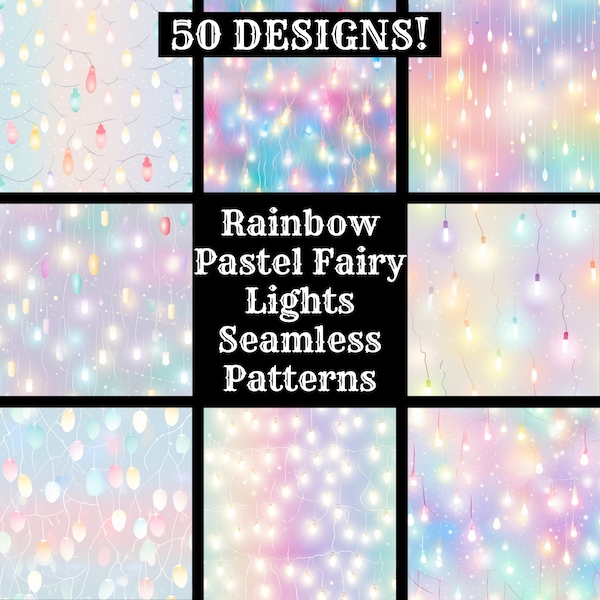 Rainbow Pastel Fairy Lights Seamless Digital Paper Printable Scrapbook Paper Seamless Texture Digital Instant Download Rainbow Pastel Lights