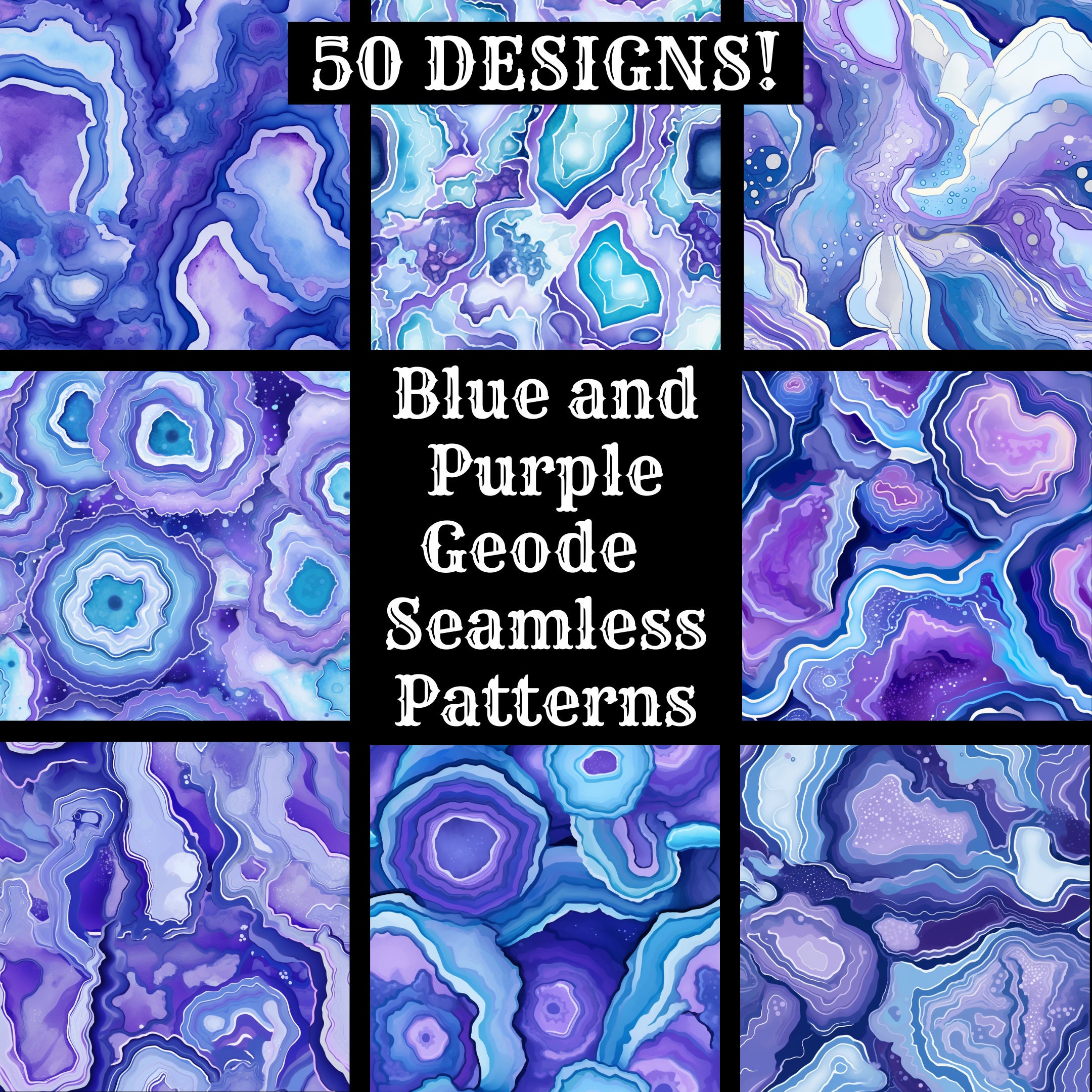 Blue and Purple Geode Seamless Digital Paper, Printable Scrapbook Paper ...
