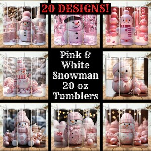 Pink Christmas Snowman Tumbler Wrap Bundle 20 Pack 20 oz Skinny Tumbler Sublimation Designs Straight Tapered Tumbler PNG, Instant Download