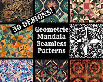 Geometric Mandala Seamless Patterns: 50 PNG Digital Papers (Digital Download)