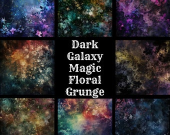 Dark Galaxy Floral Grunge Digital Paper: 50 PNG Designs (Digital Download)