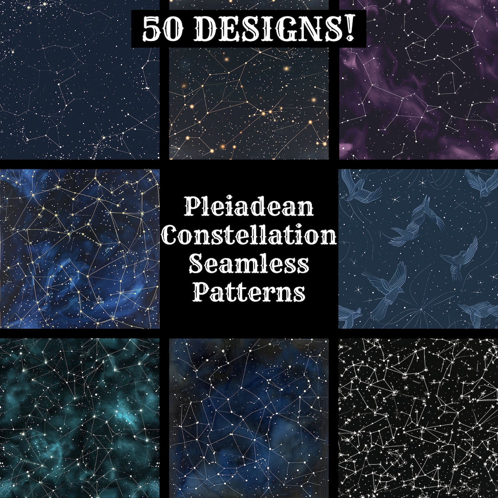 Constellatio Paper Raster Pleiadean Constellation Seamless Digital Paper, Printable Scrapbook ...