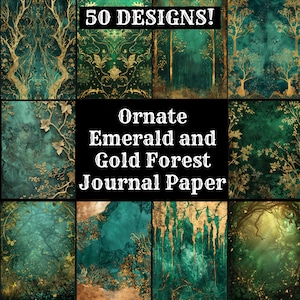 Emerald & Gold Forest Journal Paper: Ornate Scrapbook Printable (Digital Download)