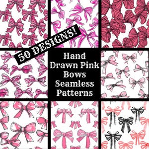 Hand Drawn Pink Bows Seamless Digital Paper, Hand Drawn Pink Bows ...