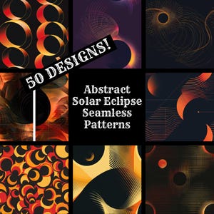 Abstract Solar Eclipse Seamless Pattern: 50 PNG Digital Papers (Digital Download)