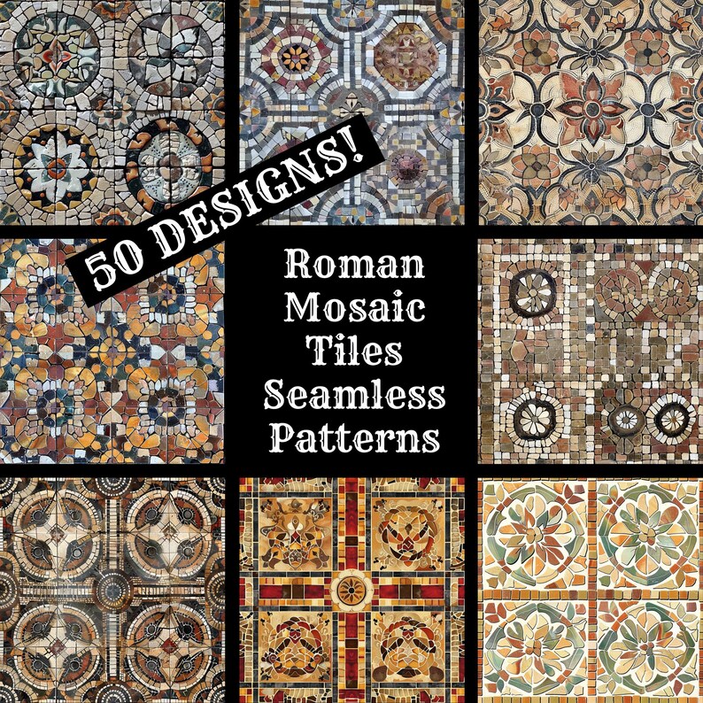 Roman Geometric Tile Pattern Roman Mosaic Tile Seamless Patterns: 50 PNG Digital Papers (digital ...