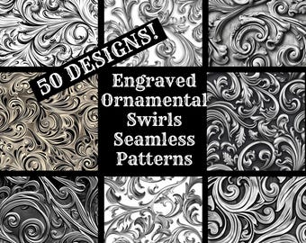 Engraved Swirls Seamless Pattern: Ornamental Digital Paper (Digital Download)