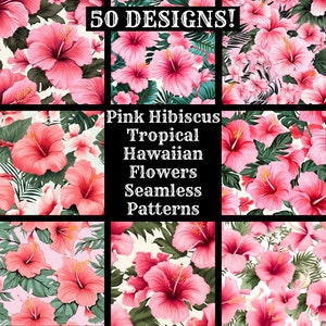 Pink Hibiskus Tropisch Hawaiianische Blumen nahtlose digitales Papier, druckbare Scrapbook Papier nahtlose Texturen, sofortiger Download kommerzielle Nutzung