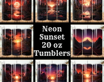 Bundel neon-zonsondergang bekerverpakking: 20 oz magere sublimatieontwerpen beker (digitale download)