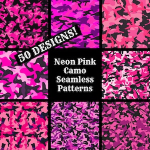 Neon Pink Camo Seamless Digital Paper, Neon Pink Camo Printable Scrapbook Paper Seamless Textures, Digital Instant Download Pink Neon Camo