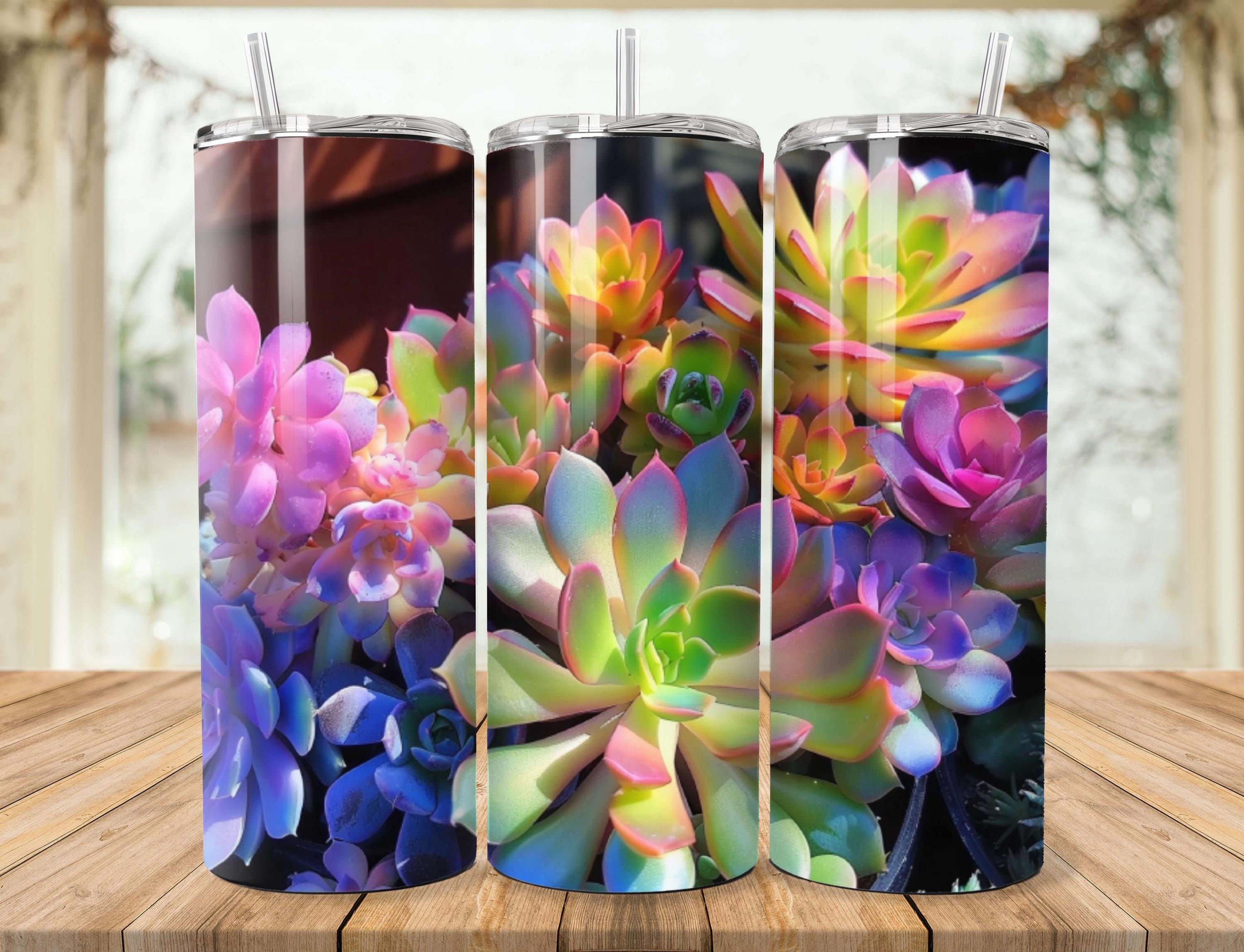 Rainbow Succulents Tumbler Wrap Bundle: 20 Oz Skinny Tumbler ...
