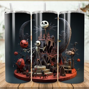 a set of three coffee mugs with a cartoon scene on them