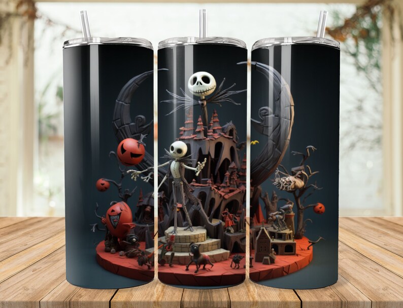 a set of three coffee mugs with a cartoon scene on them