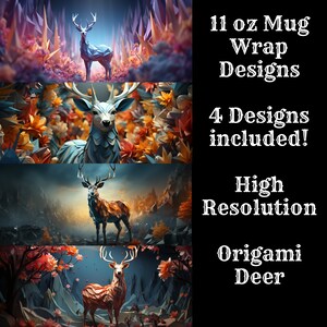 Origami Deer 11 oz Mug Wrap Bundle 4 Pack Mug Wrap Sublimation Designs Mug PNG, Instant Download, Deer Mug Deer Sublimation Bundle Pack