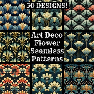 Carta digitale senza soluzione di continuità con fiori Art Déco, carta per album stampabile con texture senza soluzione di continuità, sfondo digitale con fiori Art Déco da scaricare istantaneamente