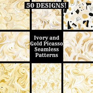 Ivory and Gold Picasso Seamless Digital Paper, Printable Scrapbook Paper Seamless Textures, Digital Instant Download Gold and Ivory Picasso