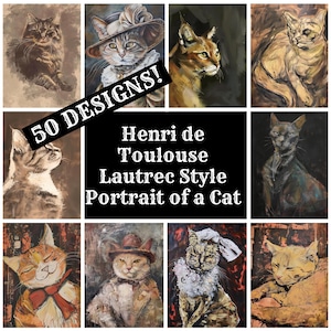 Henri de Toulouse Lautrec Style Portrait of a Cat Journal Paper, Printable Paper, Vintage Journal Supplies, Journal Inserts