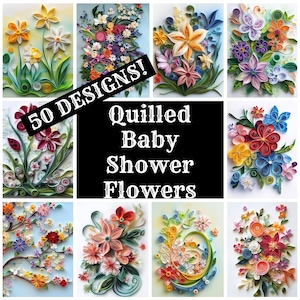Quilled babyshower bloemen dagboek papier, Quilled bloemen afdrukbaar papier, vintage Quilled bloemen dagboek benodigdheden, insteekkaarten