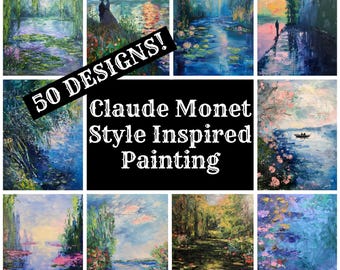 Monet Style Painting Digital Paper: Journal Scrapbook Supplies (PNG, 8.5x11 in) (Digital Download)